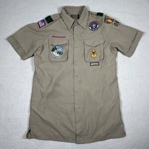 Boy Scouts of‎ America Shirt Mens Small Uniform Short Sleeve Patches Vented BSA